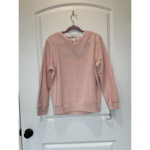 NWT Hasting & Smith Light Pink Crewneck Jeweled Sweatshirt Size Medium Petite
